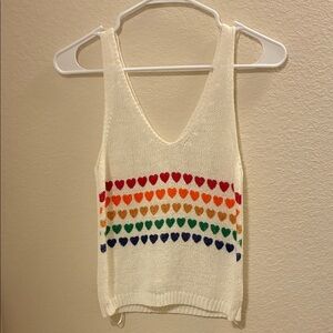 moon & madison Cream Tank Top with Rainbow Hearts